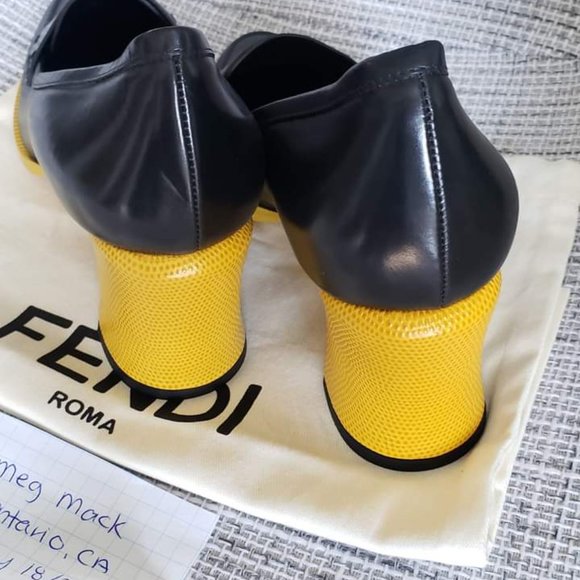 New FENDI Pumps Size 40.5 with dustbag Black & FENDI Yellow - Picture 4 of 7
